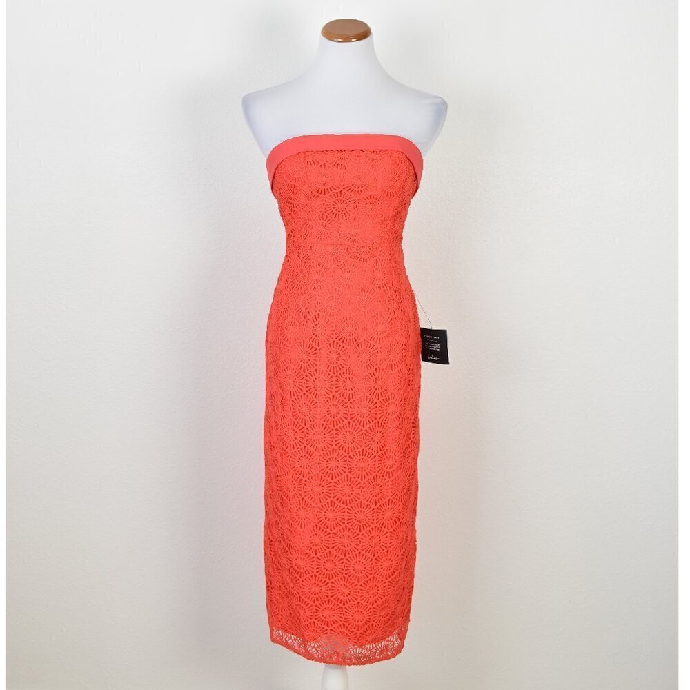 Lulu's Chic Intent Bright Red Crochet Textured Strapless Midi Dress NEW - XS